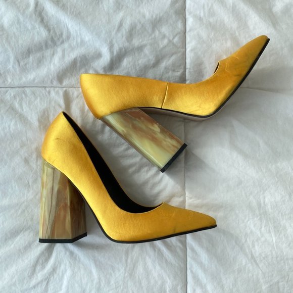 ASOS Shoes - Yellow Satin Pumps w/chunky faux tortious shell heel